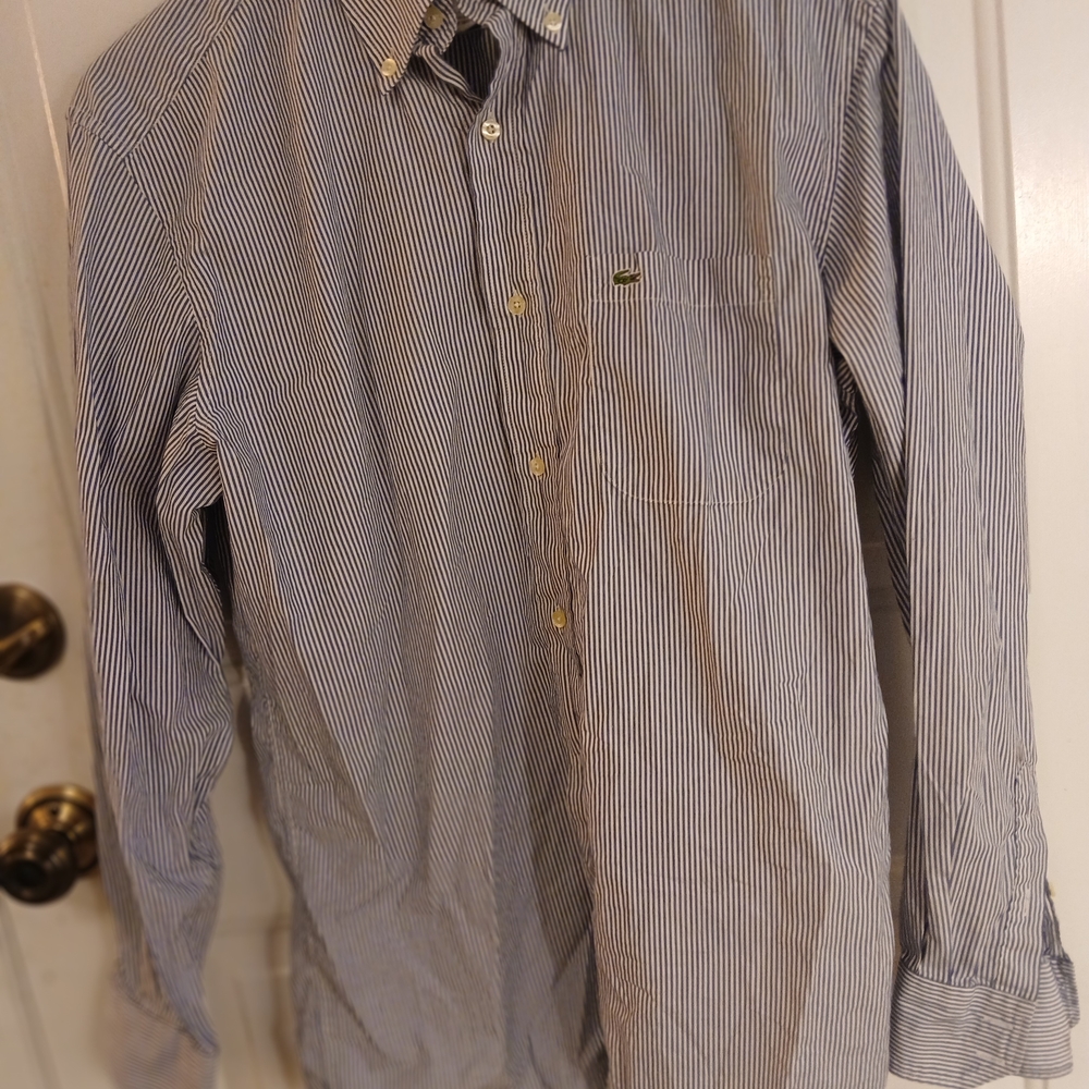 Lacoste Men's Blue & White Thin-Stripe Button-Down Shirt